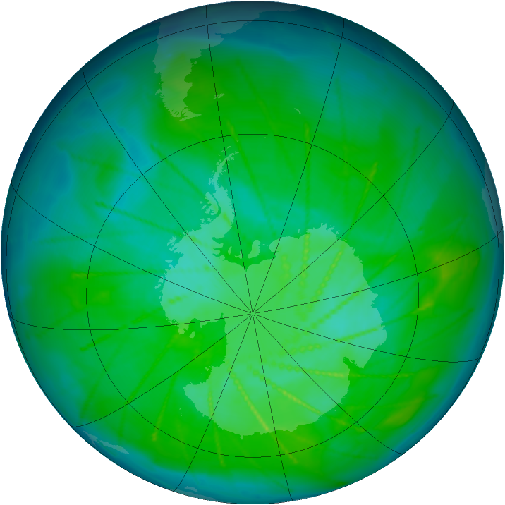 Antarctic ozone map for 29 December 2009